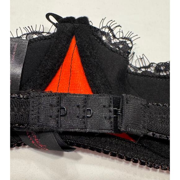 NEW Fredericks of Hollywood Lux Satin Lace Open Cup Bra 16 Orange Black NWT - Picture 9 of 12